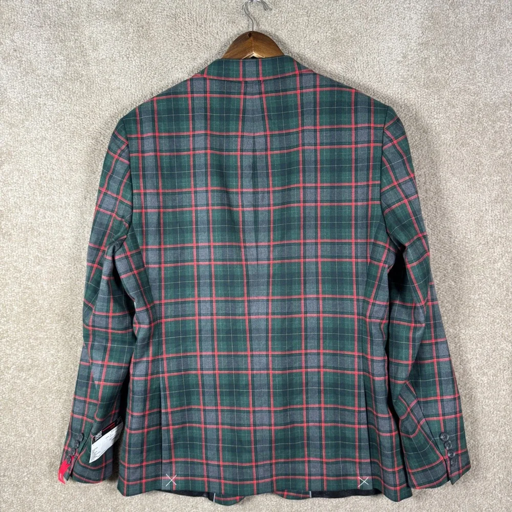 J. Ferrar Blazer Mens L 42/44 Green Red Tartan Plaid 360 Stretch Slim Fit Jacket